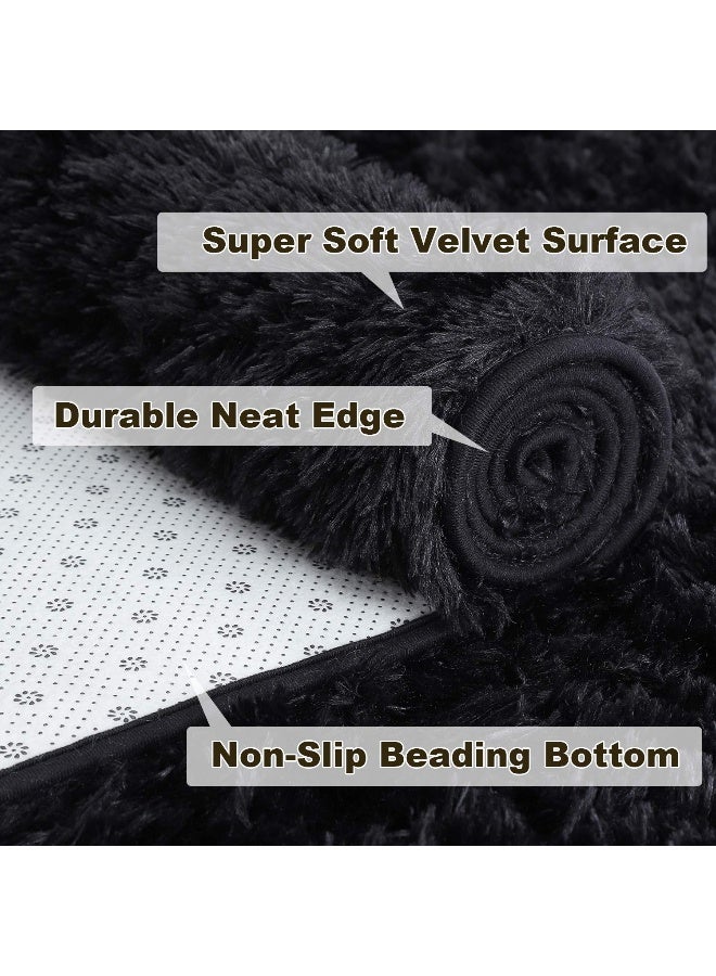 Merelax Soft Modern Indoor Shaggy Area Rug for Bedroom Livingroom Dorm Kids Room Home Decorative, Non-Slip Plush Fluffy Furry Fur Rugs Comfy Nursery Accent Floor Carpet 2x3 Feet, Black - Image 4